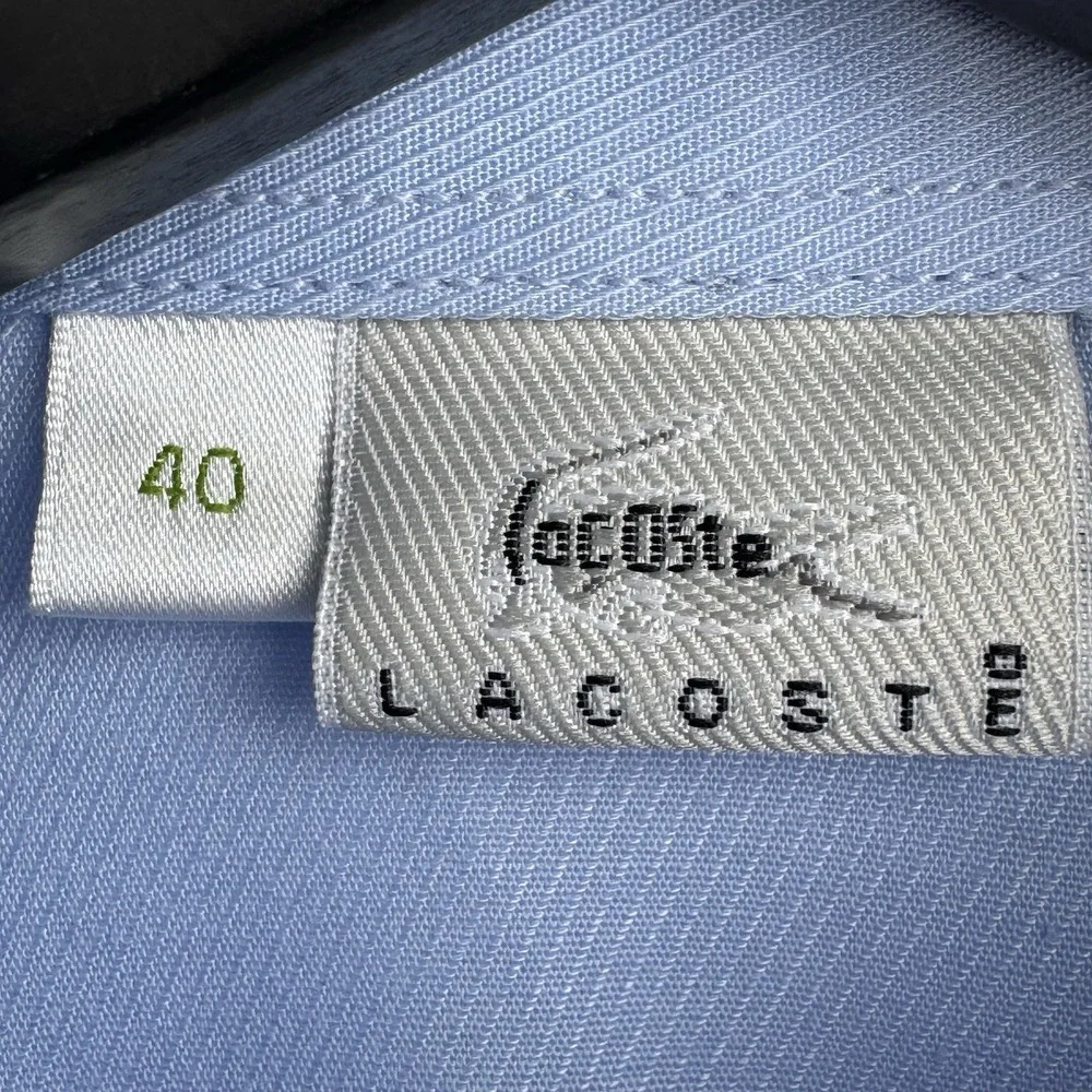 Lacoste Button Down Shirt Women's 40 Blue Oxford Short Sleeve Crocodile Logo